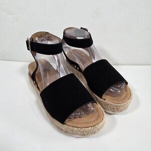 Soda Topic platform espadrille sandals Women's Open Toe Ankle Strape Black Size